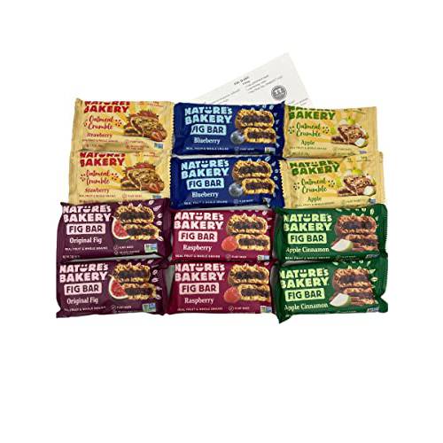 Nature’s Bakery Whole Wheat Real Fruit Snack Fig Bars Variety Bundle: (2) each, Oatmeal Crumble Strawberry, Original Fig, Blueberry, Raspberry, Oatmeal Crumble Apple, Apple Cinnamon & ThisNThat Recipe Card