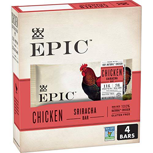 EPIC Chicken Sriracha Protein Bars, Keto Consumer Friendly, 4 ct Box 1.5oz Bars