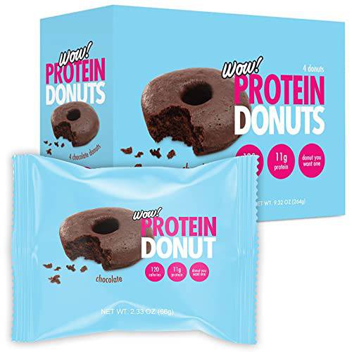 Wow Protein Donuts, High Protein Snacks, Low Carb, Low Calorie, & Low Sugar, Healthy Snack with 11g of Protein (Chocolate, Pack of 4)