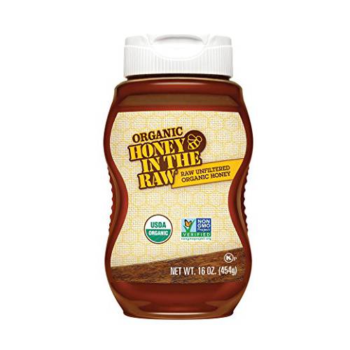 HONEY IN THE RAW Unfiltered Organic Honey, Pure Sweet Honey from Brazil for Coffee, Tea, Yogurt, Snacks, Sauce, Salad Dressing, Pancakes, USDA Certified, Non-GMO, Gluten Free, 16 oz bottle (Pack of 1)