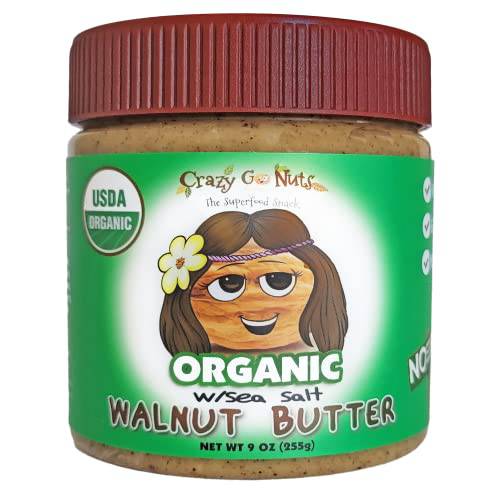 Crazy Go Nuts Organic Walnut Butter - Plain w/ Sea Salt - Healthy Snacks, Keto, Vegan, Low Carb, Gluten Free, Superfood - Natural, Non-GMO, ALA, Omega 3 Fatty Acids, Good Fats and Antioxidants - 9 oz (1-Pack)