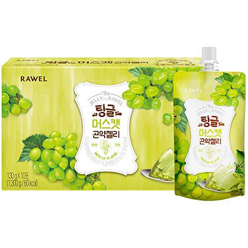 RAWEL Thingle Delicous Konjac Jelly 1box (130ml x 10packs) / 6 Calories per Pouch / Sugar Free / Low Calories / Fruit Flavor Jelly with Low carb / Drinkable Zero Sugar Jelly Dessert (Muscat)