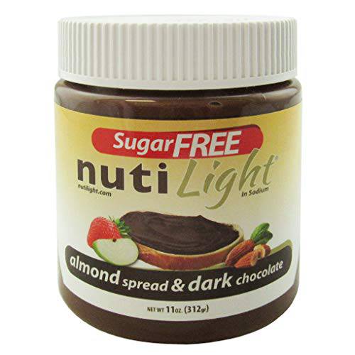 Nutilight Sugar Free Almond Spread and Dark Chocolate, Keto and Diabetic Friendly, Vegan, Kosher, Non-GMO,100% Natural, Cholesterol-Free, Gluten-Free, and Soy-Free, 11 Ounces (Pack of 1)