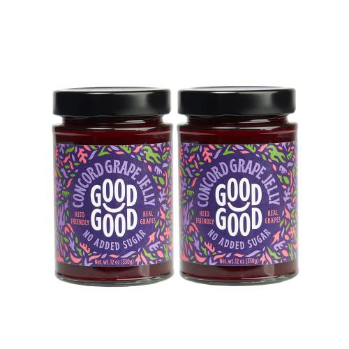 GOOD GOOD Sweet Concord Grape Jelly Jam - Keto Friendly - Low Calorie without Added Sugars - Vegan - Gluten Free - Preserves - 12 Ounce (Pack of 2)