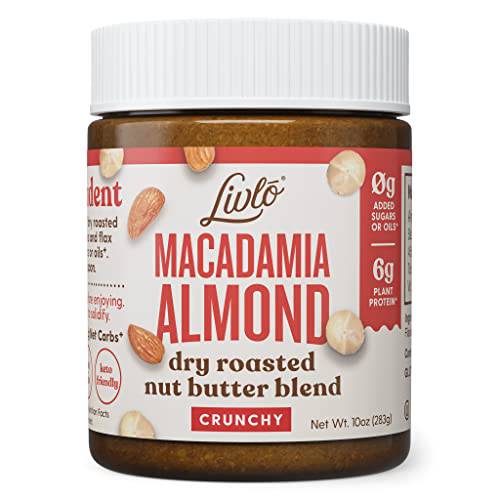 Livlo Macadamia Almond Nut Butter - Clean Keto Nut Butter with No Added Sugar or Oils – 6g Plant Protein – Dry Roasted, Low Carb & Paleo Friendly - Crunchy, 10 oz.