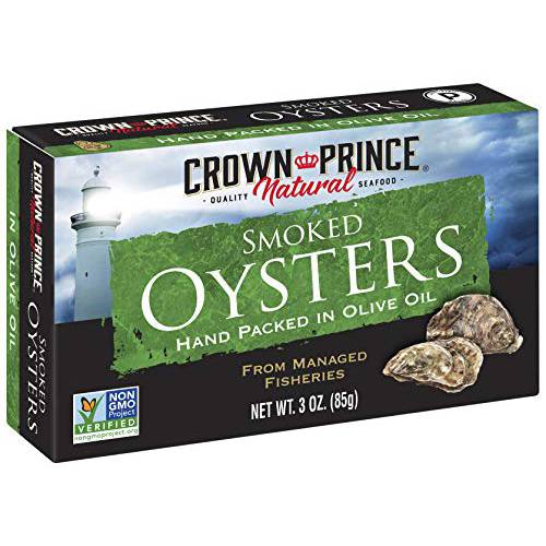 Crown Prince Natural Smoked Oysters in Pure Olive Oil, 3-Ounce Cans (Pack of 18)