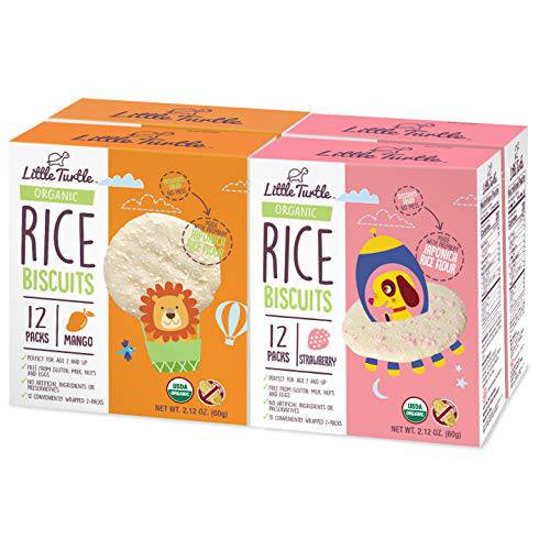 Little Turtle Rice Biscuits Combo Pack, Organic Mango & Strawberry Flavor, 12 wrapped 2 Pack, 4 Count