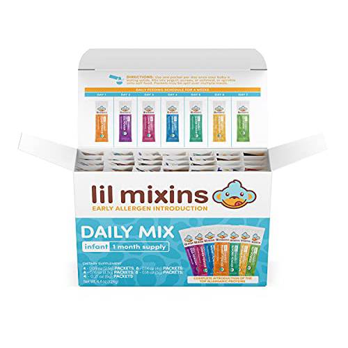 Lil Mixins Early Allergen Introduction Powder, Daily Mix | Peanut, Egg, Cashew, Walnut, Almond, Soy, Sesame Mix-Ins For Infants & Babies 4-12 Mon. Old, 1 Month Supply