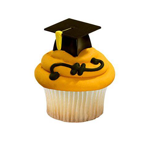 NCS Black Graduation Cap Hat 3D Cupcake Picks - 24 Count