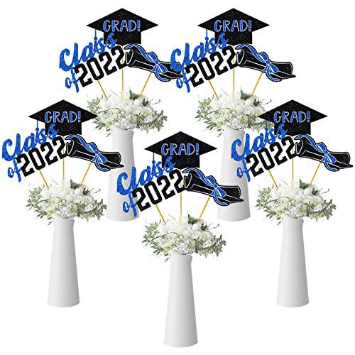 Whaline 27Pcs Graduation Centerpieces Sticks Grad Cap Diploma Scroll Class of 2022 Table Toppers with 60Pcs Glue Points Bamboo Sticks Black Gold Cake Cupcake Topper for Grad Party Supplies