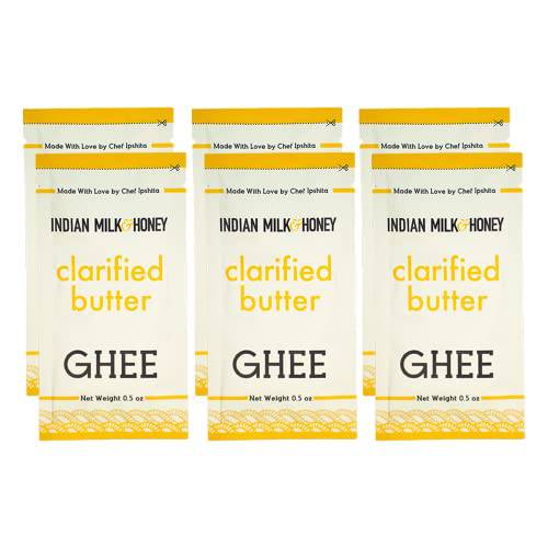 Classic Ghee Butter, Grass-Fed by Indian Milk & Honey, 0.5 oz x 6 | Handmade & Locally Sourced Ghee Clarified Butter | Lactose, Gluten & Casein Free | Ghee in Portable Sachets