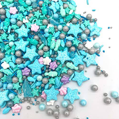 Blue Starfish Sprinkle Sweets Sprinkles for Baking Dessert Shell Sea Theme Hippocampi Cupcake Cake Topper 3.5 ounces,Mix Gluten-Free Color