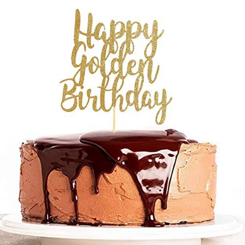 Happy Golden Birthday Cake Topper - 1/10/15/18/21/25/30/40/100th Birthday Cake Topper,30/35/40/45/birthday Cake Topper,1st/21st Birthday Cake Topper，50/60/70/80/90th Birthday Cake Topper party decoration