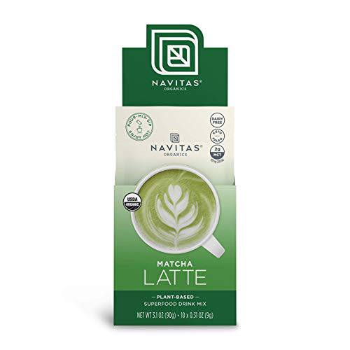 Navitas Organics Matcha Latte, 3.1 oz, Pouch,10 Single Servings — Organic, Non-GMO, Dairy-Free