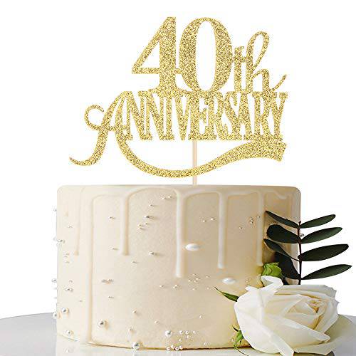 Gold Glitter 40th Anniversary Cake Topper - for 40th Wedding Anniversary / 40th Anniversary Party / 40th Birthday Party Decorations