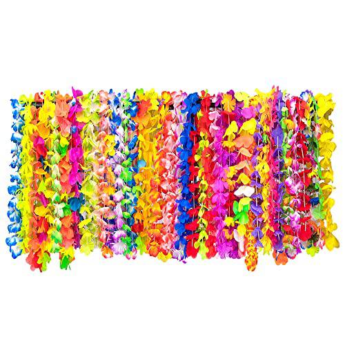 GOXI 50 Counts Hawaiian Flower Leis for Luau Party,hawaiian Leis Vibrant Colors Assortment for Party Favors, Themed -Party Favors, Birthday, Wedding,Beach Party,Decorations or Party Supplies.