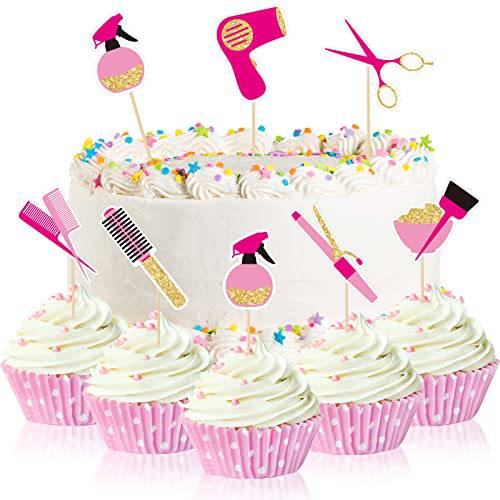 42 Pieces Barbershop Themed Cupcake Toppers Makeup Cupcake Toppers Haircut Bachelorette Cake Toppers Bridal Shower Cake Toppers for Barbershop Beauty School Graduation Decorations Cosmetology Supplies