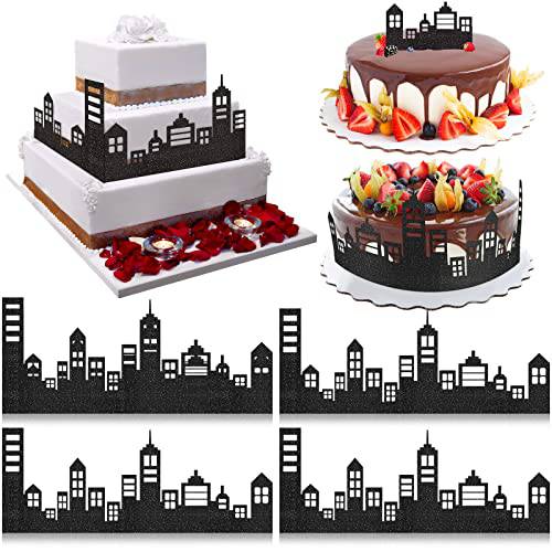 10 Pieces Scenic Theme Cake Border Decoration Cake Side Border Stick or Lay on Cake Toppers Birthday Cake Decor Accessories for Party, Lighted City BackStyle, Black