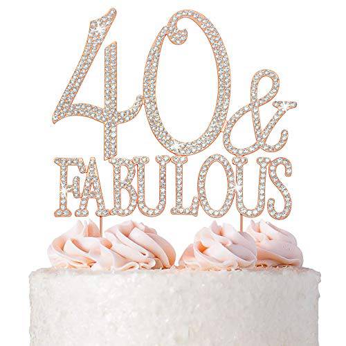 40 Cake Topper - Premium Rose Gold Metal - 40 and Fabulous - 40th Birthday Party Sparkly Rhinestone Decoration Makes a Great Centerpiece - Now Protected in a Box
