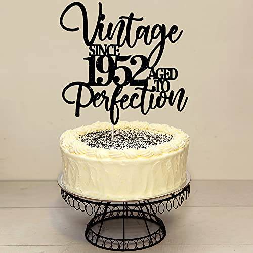 Kaoenla Vintage Since 1952 Aged To Perfection Cake Topper -Black Glitter Cake Topper-Celebrating 70th Birthday/70th Anniversary Party Decoration(70th)