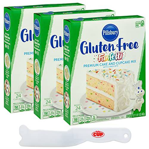 Funfetti Gluten Free Cake and Cupcake Mix with Candy Bits (Pack of 3) with By The Cup Frosting Spreader