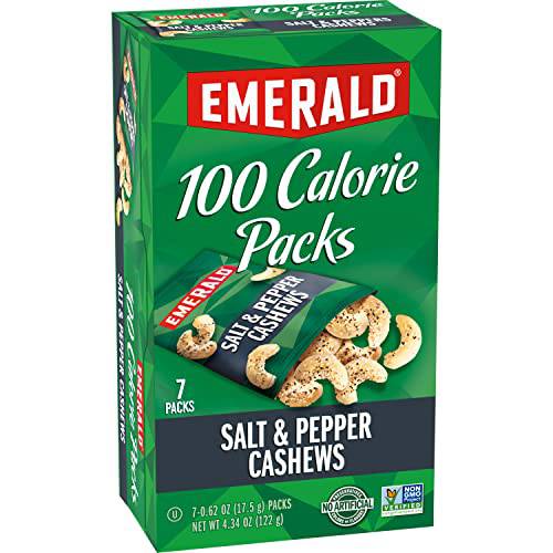 Emerald Nuts, Salt & Pepper Cashews, 100 Calorie Packs, 7 Count, 4.34 Oz