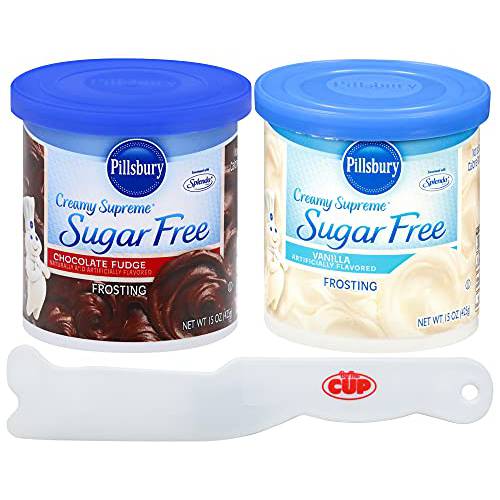 Pillsbury Sugar-Free Frosting Bundle, Chocolate and Vanilla (Pack of 2) with By The Cup Frosting Spreader
