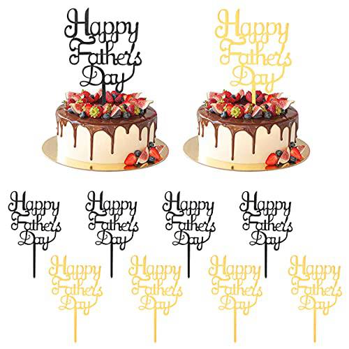 Happy Father’s Day Cake Topper, 10 Pack Gold and Black Acrylic Cake Picks Cake Decorations Cake Food Decoration Party Supplies for Father’s Day