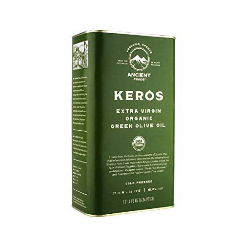 Ancient Foods Keros Greek Organic Extra Virgin Olive Oil – Cold Pressed Olive Oil from Greece, High Phenolic Organic Olive Oil from 1000 Year Old Trees, New Harvest for 2022 (101oz, 3L)