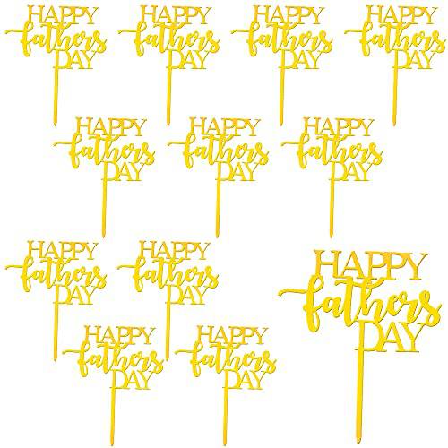 Trounistro 16 Pieces Happy Father’s Day Cake Topper Fathers Day Cupcake Picks Gold Acrylic Cake Toppers for Father’s Day Party Cupcake Decorations