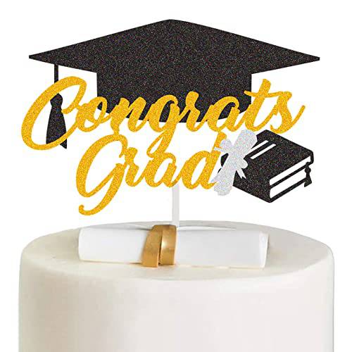G-LOVELY’S Graduation Cake Topper 2022 - Congrats Grad Cake Decorations 2022 Graduation Party Decorations Supplies for College Grad(Black and Gold)