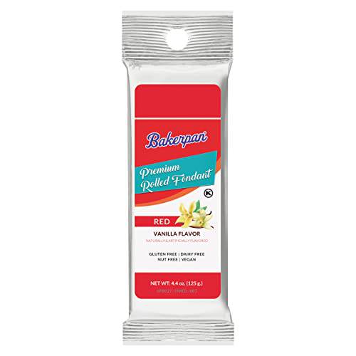 Bakerpan Premium Rolled Red Fondant for Cake Decorating, Vanilla Flavor - 4.4 Ounces