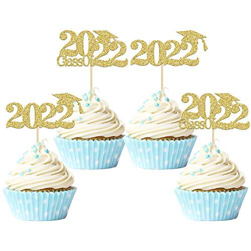 Gyufise 24Pcs Gold Glitter 2022 Graduation Cupcake Toppers Class of 2022 Cupcake Picks 2022 Graduation Party Cake Decorations for 2022 Graduation Theme Party Cake Decorations Supplies
