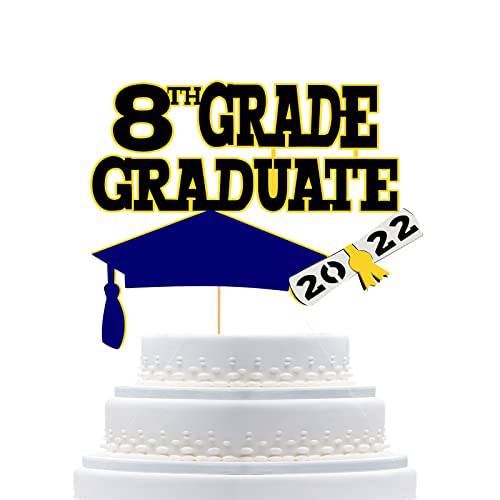 8th Grade Graduation Cake Topper 8th Grade Graduation Decorations 2022 Class of 2022 Cake Topper 8th Grade Graduation Party Supplies Decorations (Blue)