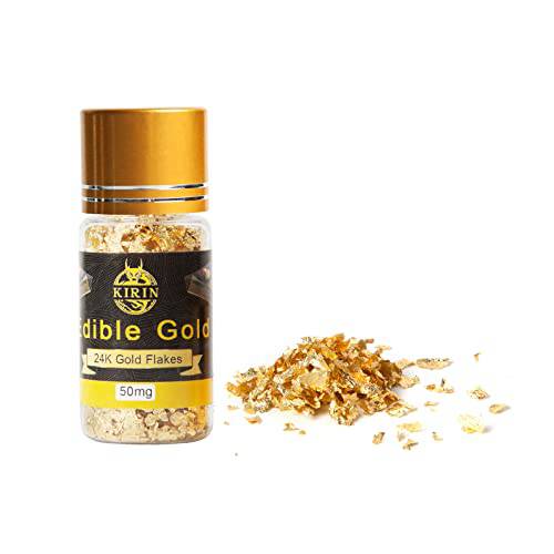 Edible Gold flakes,50mg Eatable Gold,24K Gold Flakes for Cake Decorating,Gold Flakes Edible for Food,Such as Cooking Dark Chocolate,Candy Paper,Lip Gloss,Edible Gold Numbers