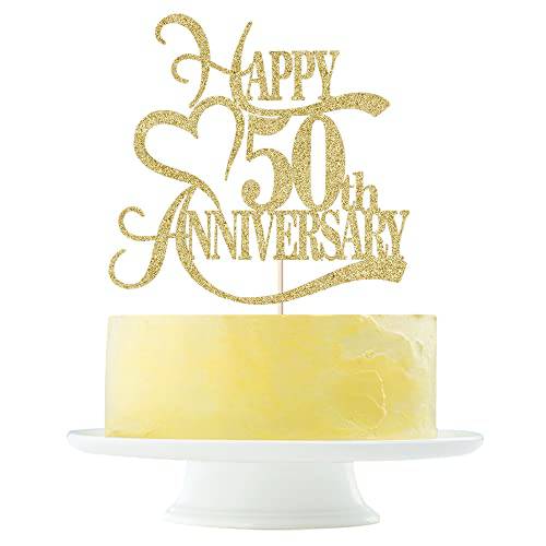 Gold Glitter 50th Anniversary Cake Topper - 50 Wedding Anniversary Party Decoration Ideas, 50th Anniversary Party / 50th Birthday Party Decorations