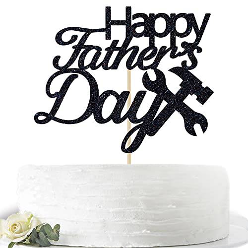 Black Glitter Happy Father’s Day Cake Topper, Happy Birthday Dad Cake Decoration for Father’s Birthday, Best Dad Ever Party Supplies