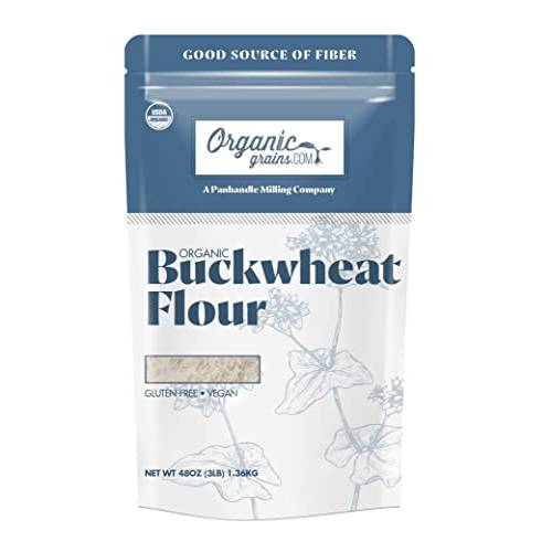 Organic Grains Organic Buckwheat Flour - 3 lbs. (48 oz.) - Easy to Use Resealable Organic Flour Made from Fresh Organic Buckwheat Groats - Non GMO, Kosher, & Vegan Flour