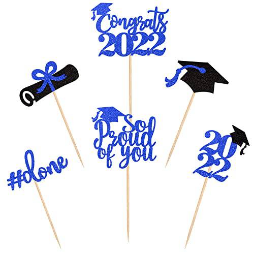 36 PCS 2022 Graduation Cupcake Toppers Glitter Congrats Class of 2022 Diploma Done Grad Cap Cupcake Picks So Proud of you Cake Decoratiosn for 2022 Graduation Theme Party Supplies Red