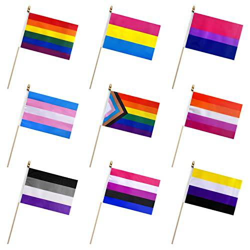 WEITBF Rainbow Gay Pride Stick Flag Small Mini LGBT Hand Held Flags Party Decorations,5x8 Inch,36 Pack