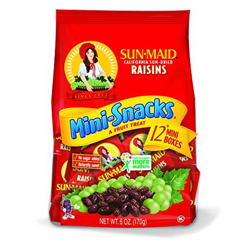 Sun-Maid California Dried Raisins Mini Snack Packs .5 oz boxes-12 ct (Pack of 3)