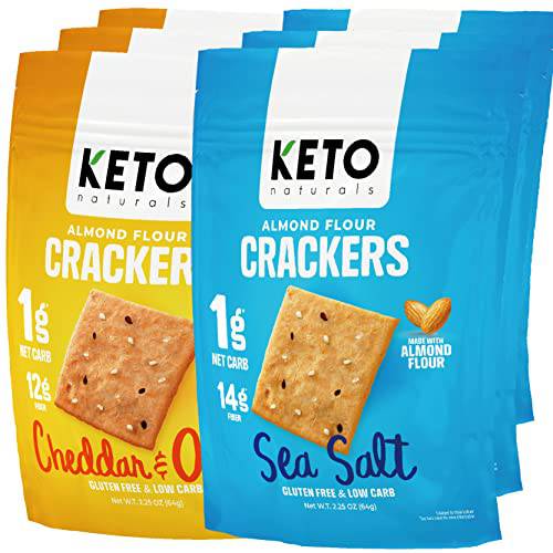 Keto Crackers low carb crackers (Sea Salt & Cheddar & Onion) Keto friendly zero carb no sugar added gluten free (6 Packs) almond flour crackers absolutely gluten free