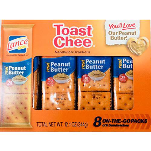 Lance Toast Chee Peanut Butter Sandwich Crackers 8 On the Go Packs (Pack of 3)- Made with Real PB
