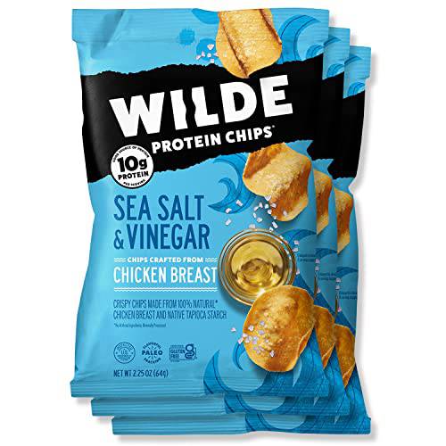 Sea Salt and Vinegar Chicken Chips by Wilde Chips, Thin and Crispy, High Protein, Certified Paleo, Made with Real Chicken, 2.25oz Bag (3 Count)