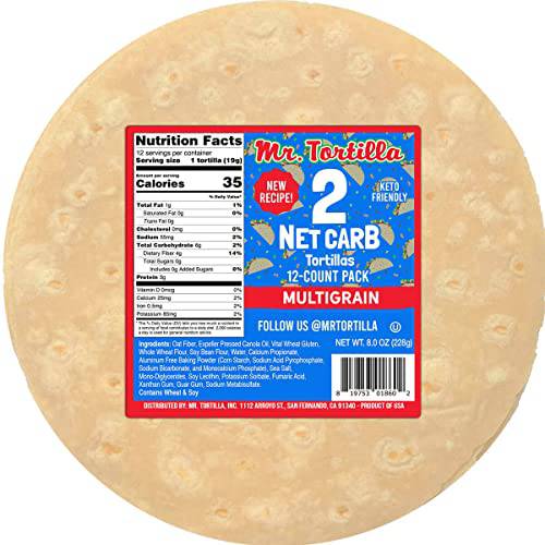 Mr. Tortilla 2 Net Carb Tortilla Wraps | Keto, Low Carb, Low Calorie, Vegan, Kosher | (Multigrain, 12 Count)
