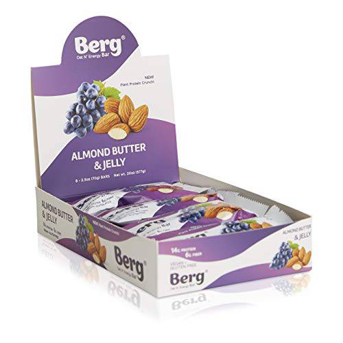 Berg Oat N’ Energy Bar | Plant Based Protein Bar | Non-GMO, Gluten Free, Nut Free and Vegan | Low Sugar, Healthy Snack Bar | High Fiber | On The Go | 2.5oz, Pack of 8 (Almond Butter & Jelly)