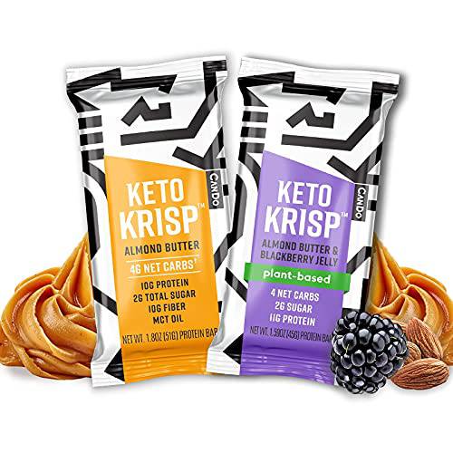 Keto Krisp Protein Snack Bars Bundle - (24-Pack, 12 Almond Butter and 12 Almond Butter & Blackberry Jelly) - Low-Carb, Low-Sugar - Gluten-Free Crispy, Perfectly Delicious, Ketogenic Healthy Diet Snack