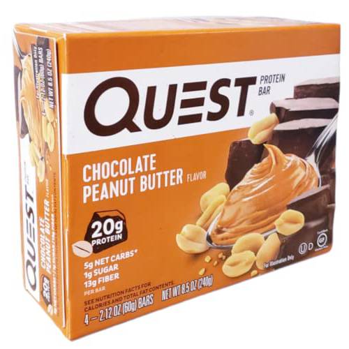 1) Pack of 4 Bars - 2.12 oz (60g) each. NET WT 8.5 oz (240g). Quest Protein Bar - Chocolate Peanut Butter Flavor, 4 Count (Pack of 1)