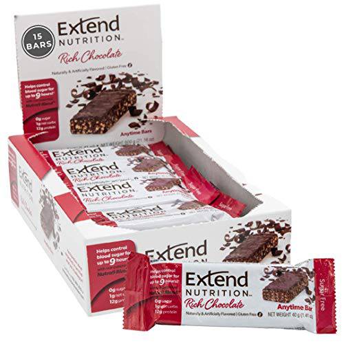 Extend Nutrition Bars for Diabetics - Diabetic Chocolate Extend Bars, Diabetic Snacks for Adults to Help Control Weight, Hunger/Blood Sugar, Low Carb/Glycemic, Keto Friendly Rich Chocolate (15 Count)