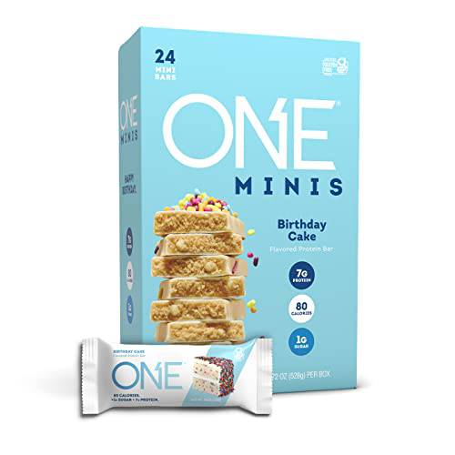 ONE MINIS Protein Bars, Birthday Cake, Gluten Free Protein Bar with 7g Protein and Less Than 1g Sugar, Snacking for Fitness Diets, 0.78 Ounce (24 Pack)